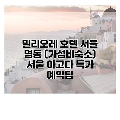 밀리오레 호텔 서울 명동 (가성비숙소) 서울 아고다 특가 예약팁